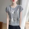 Summer New Round-neck Knitted Sweater, Short-sleeved T-shirt, Women's Hollowed-out Sequin Pullover Base Layer