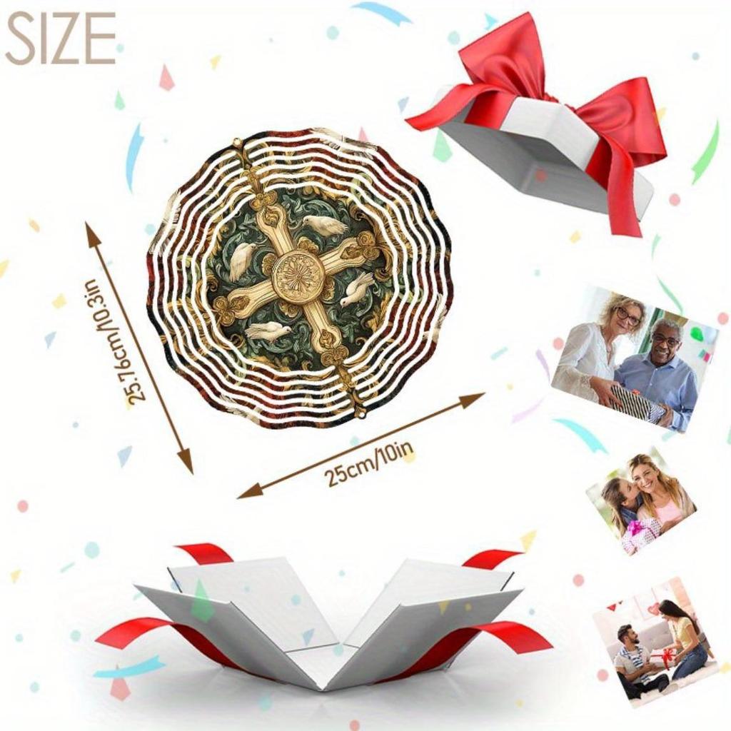 3D Peace Dove Cross Wind Spinner Kinetic Motion Metal Garden Wind Chime Golden Accents Outdoor Indoor Decorative Ornament for Patio Yard Home Unique