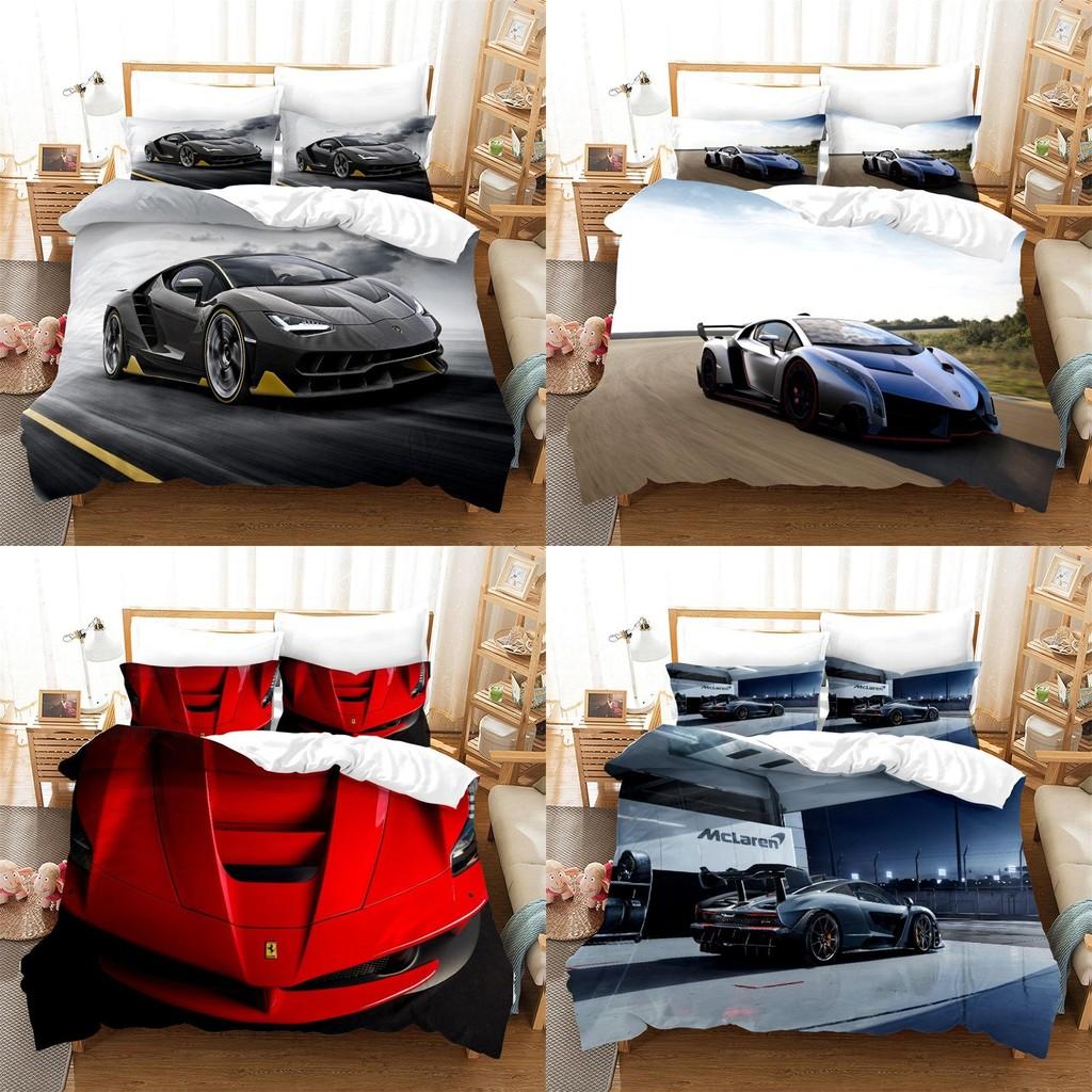 Постельный комплект с принтом спортивного автомобиля из фланелевого материала для комфортного сна подростка