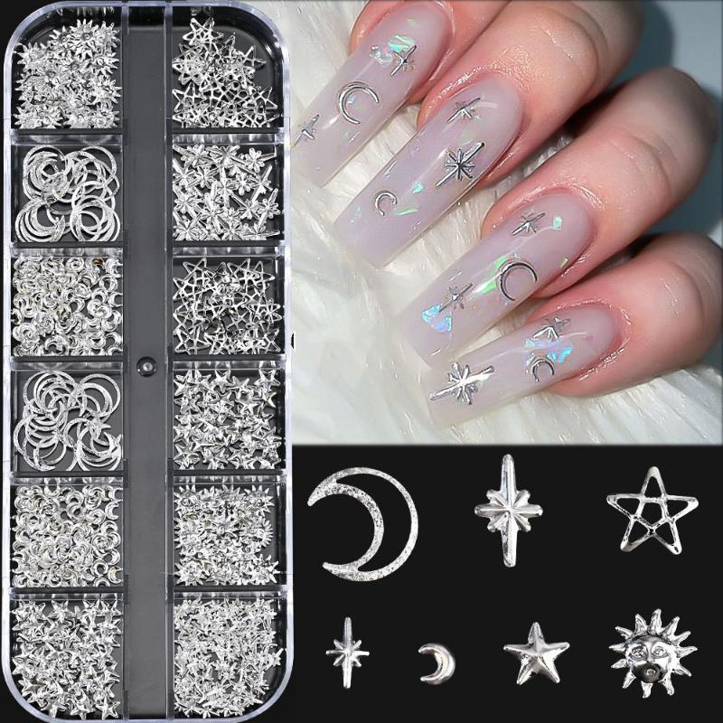 12Grids 3D Exquisite Cross Nail Art Rhinestones Y2K Metal Punk Full Glitter Diamond Cross Nail Charms