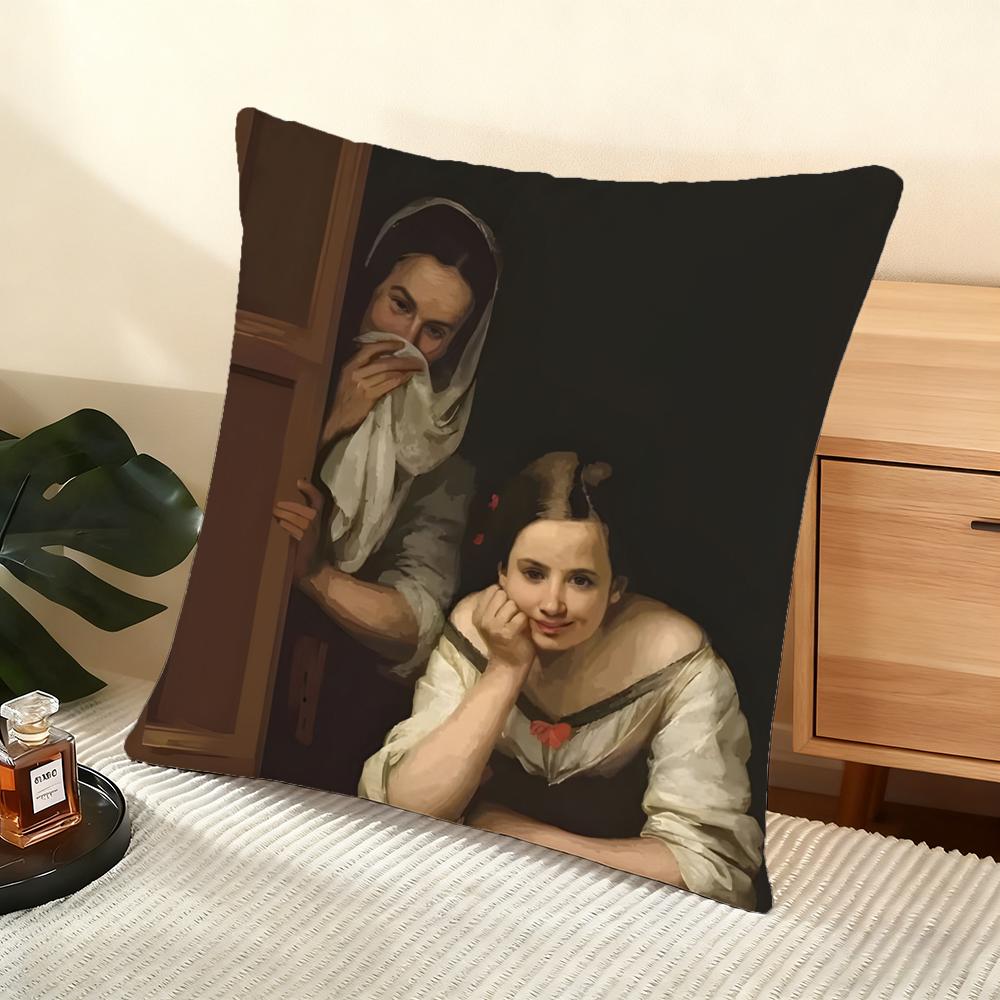 Моне Лизе в жемчугах Девочка Наволочка Мягкая Короткошерстная Плюшевая Подушка Гладкая Уютная Текстура Эстетичная Наволочка для Подушки Домашний Декор