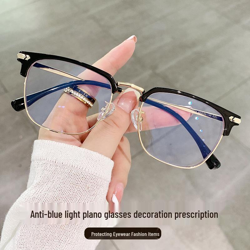 Ultralight Retro Cat Eye Half-Rim Transparent Gray Pure Titanium Eyeglasses Frame for Prescription Lenses