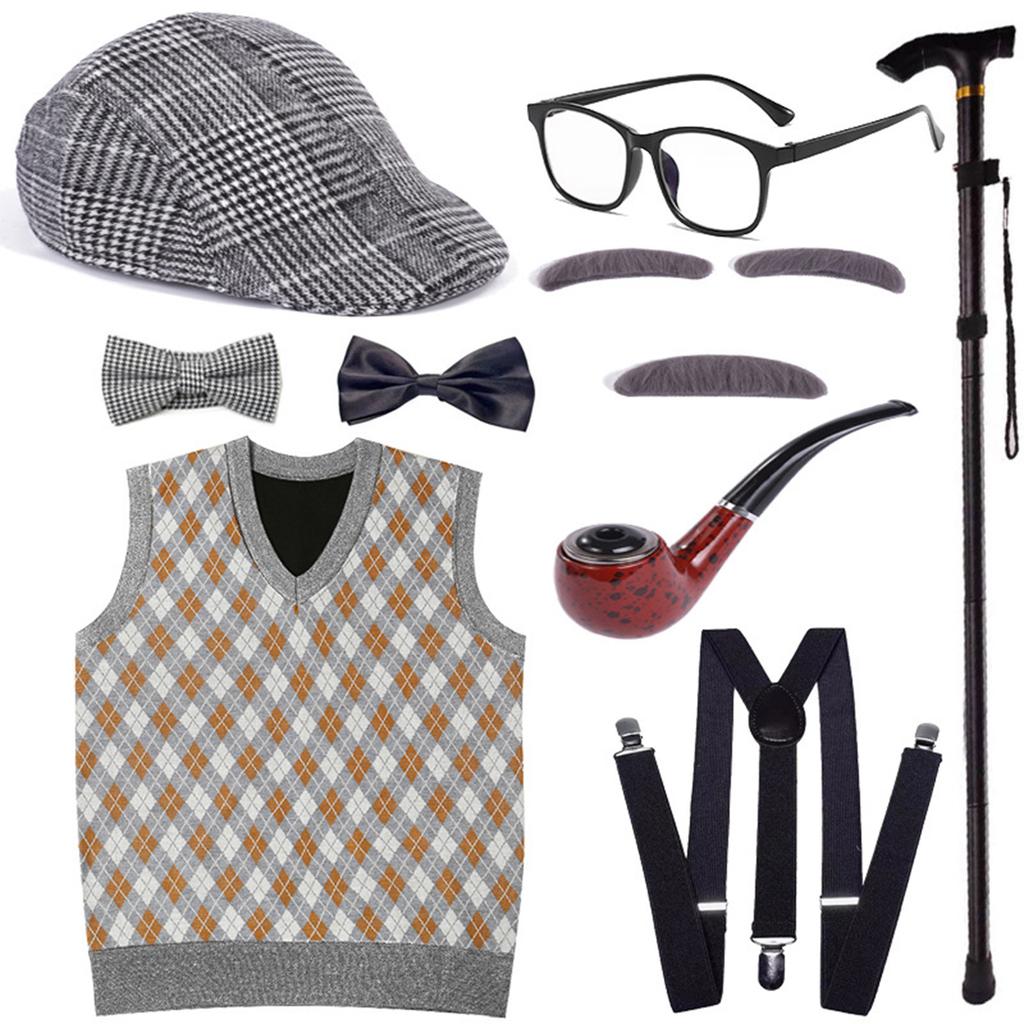 Children's Performance Vest Wig COS Elderly Dress Up Clothing Props Set