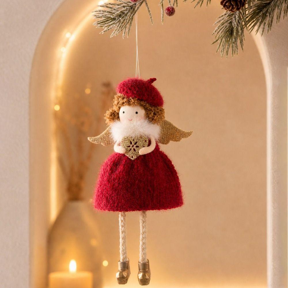 Handmade Christmas Tree Pendant Plush Angel Xmas Plush Decor Christmas Hanging Charm Home Festive