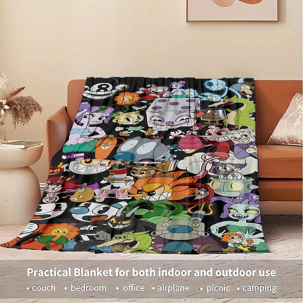 1pc Cuphead",Mugman",Art" Digital Print Flannel Blanket - Contemporary Style, Suitable for All Seasons, Perfect for Home, Travel, or Camping