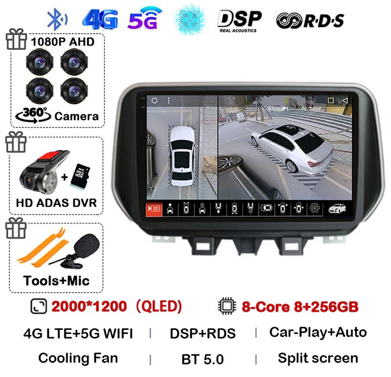 Android 14 Carplay Auto WIFI+4G Для Hyundai Tucson IX35 2018 2019 2020 Автомагнитола Стерео Мультимедийный проигрыватель GPS BT 360 Камера DSP