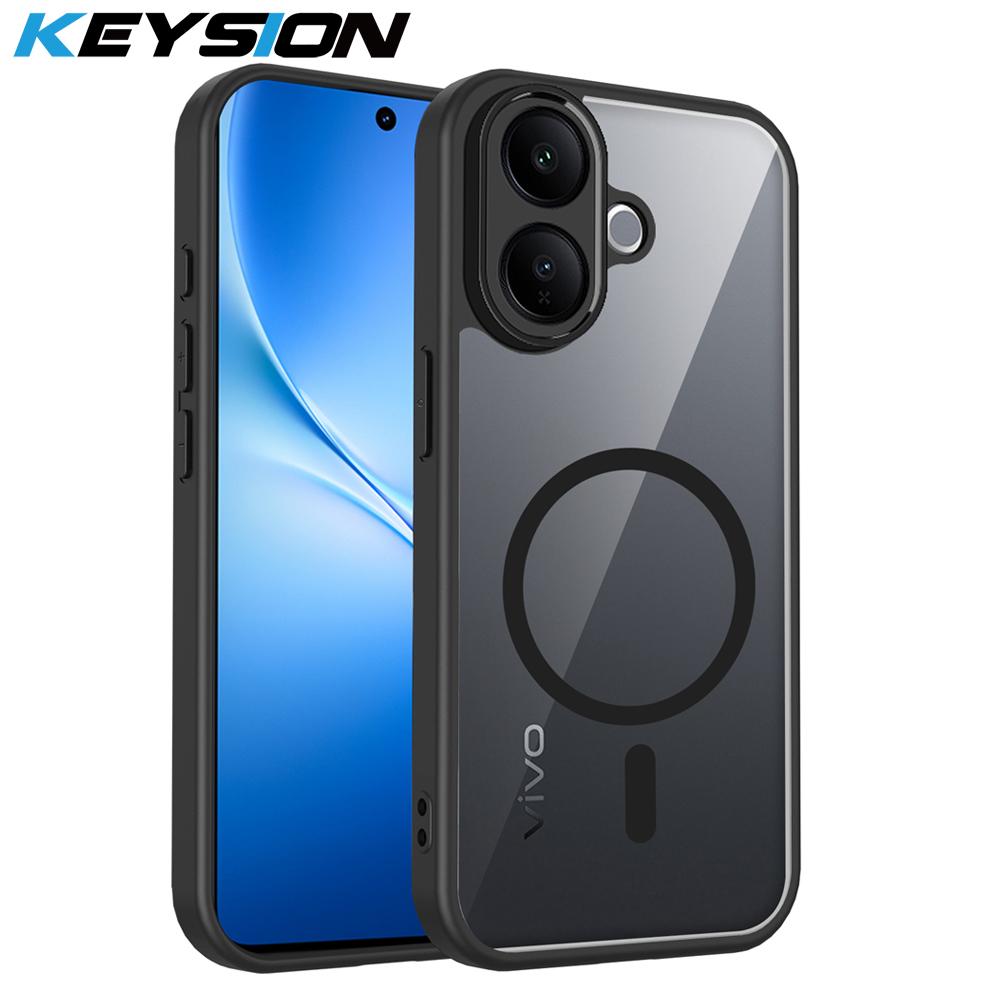 KEYSION Transparent Magnetic Phone Case for VIVO V60 Lite 5G Soft Silicone+PC HD Clear Shockproof Back Cover for IQOO Z10R 5G