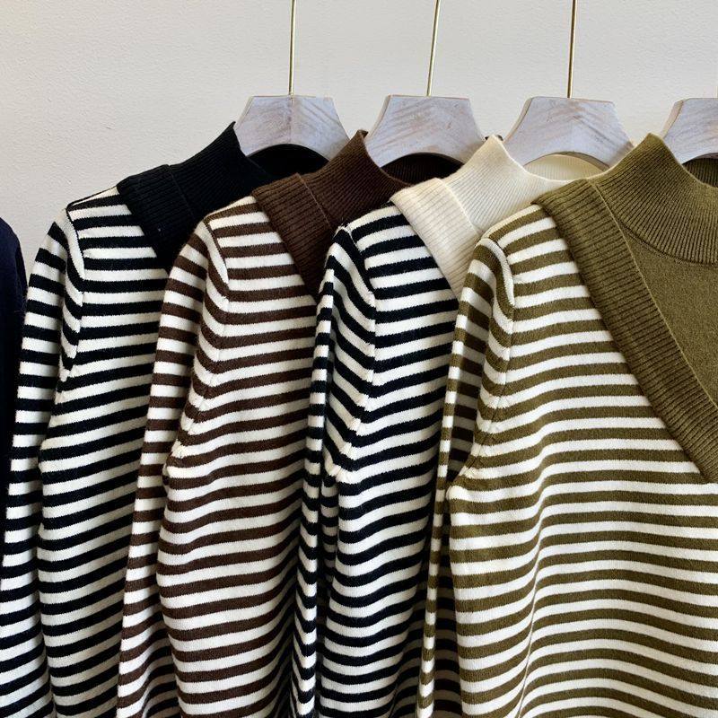 Sweater for Women Autumn Winter Thickened Warm Knitted Stretchy Long Sleeve Oversize Long-neck Tops