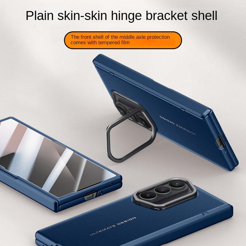 Leather With Privacy Screen Tempered Glass Protector Case For Samsung Galaxy Z Fold7 Spring Hinged Camera Holder Cover
