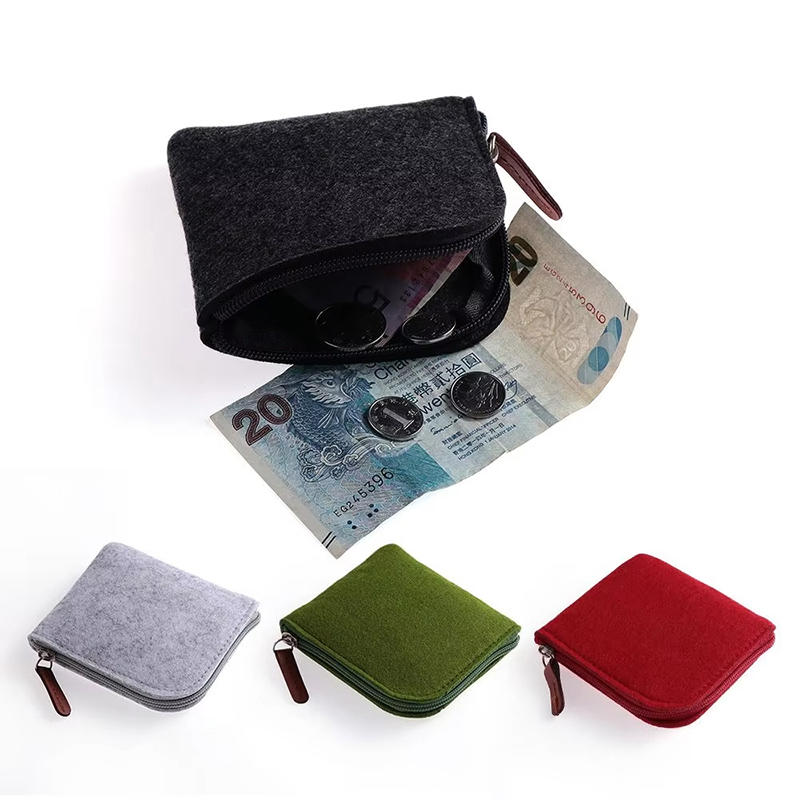 1PC Compact Women Men Short Card Holder Wallet Felt Change Pouch Portable Zipper Coin Purse