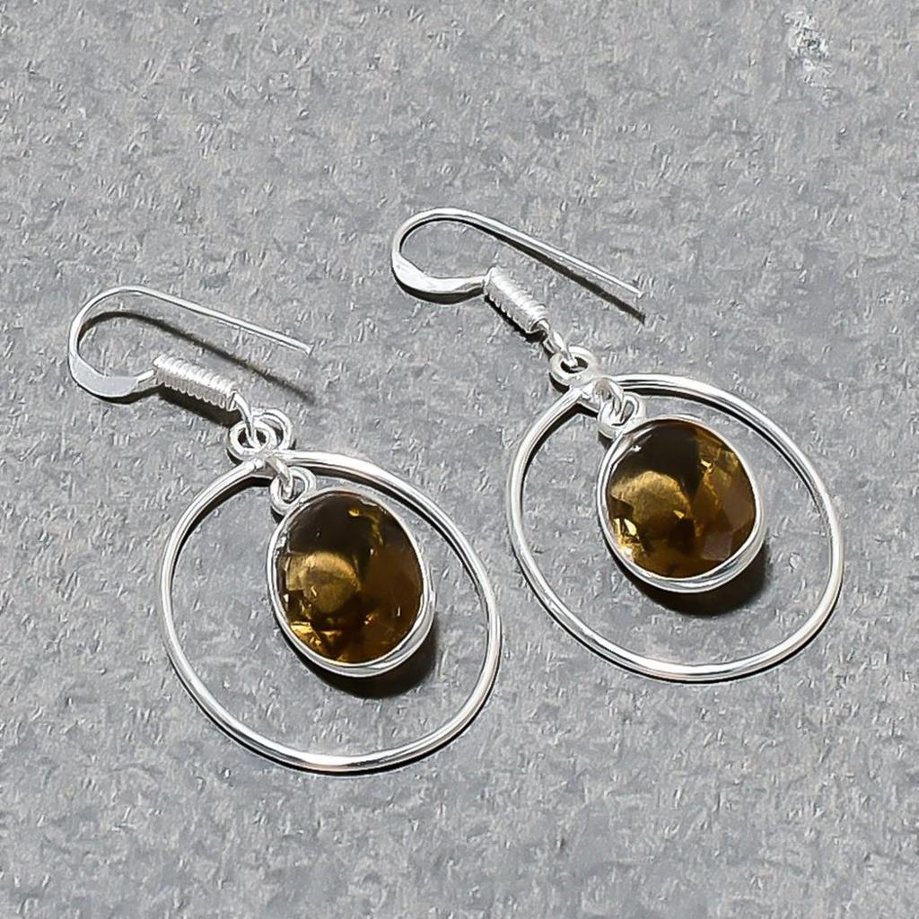 Smoky Quartz Oval Shape Gemstone Bezel Earring Handmade Beautiful Jewelry 1.7"