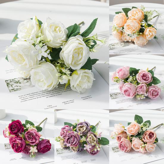 Artificial Bouquet Fake Peony Micro Landscaping Faux Silk Flower Vase Decorating Fake Flowers for Meeting Room