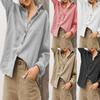 Women Fashion Cotton Linen Shirt Casual Soild-color Blouse Ladies Turn-down Collar Button-down Shirt