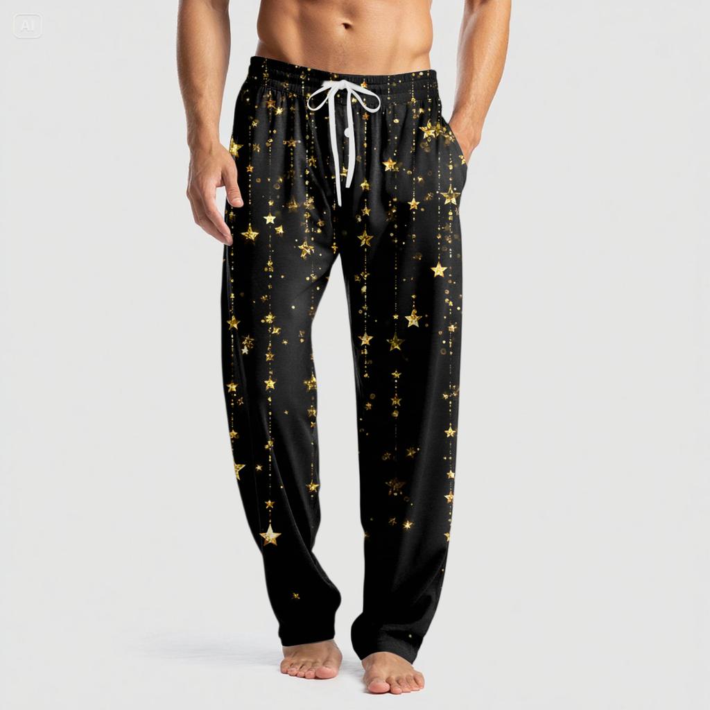 Мужские вязаные модные брюки с принтом, карманами, повседневные, пижамные