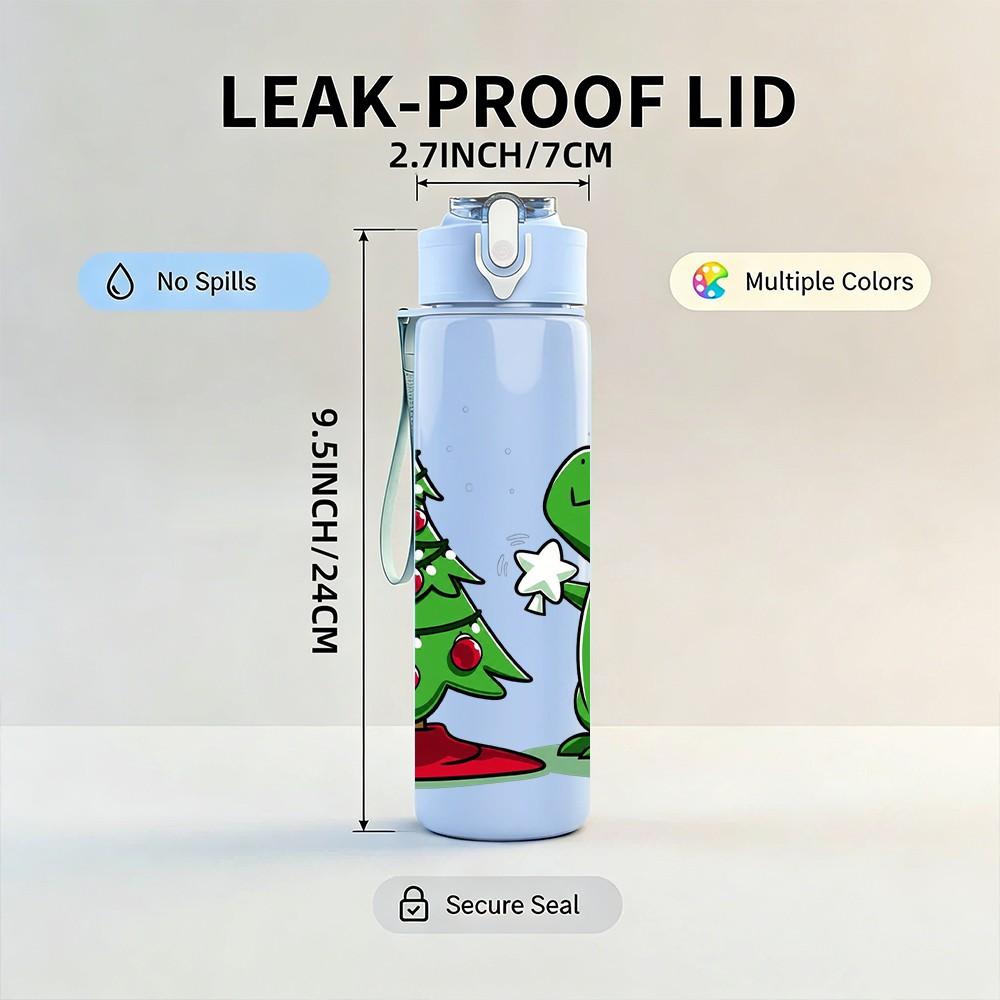 1PC Christmas Tree Dinosaur 750ml Color Plastic Sports Water Bottle Leakproof Flip Straw Lid Suitable for Sports Office Home Use