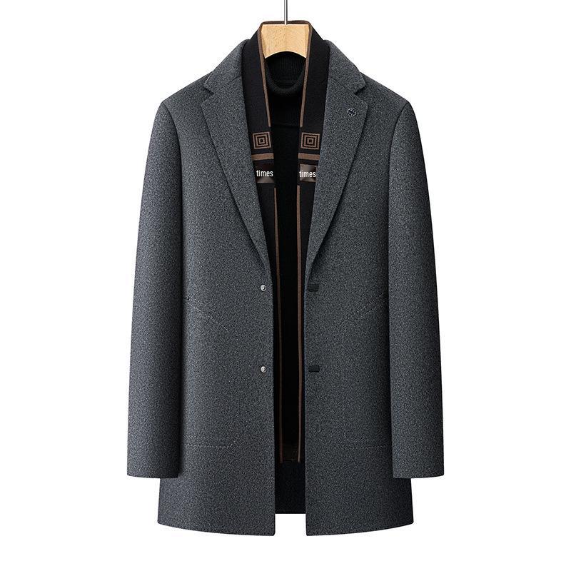 Мужское зимнее шерстяное пальто с воротником-шарфом - Business Casual, Съемный двусторонний дизайн, Подкладка из 90% гусиного пуха