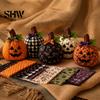 Window Sill Thanksgiving Decorations Fall Quilting Fabric for Patchwork Pumpkins, Square Autumn Precut Quilted Fabric, Vintage Polka Decorative Gourds