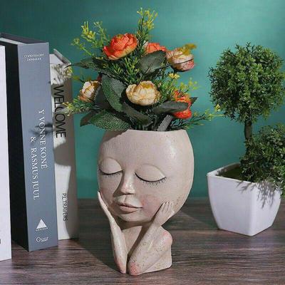 Цветочный горшок для лица с цветочным горшком, горшок для суккулентов, декор из смолы с дренажным отверстием