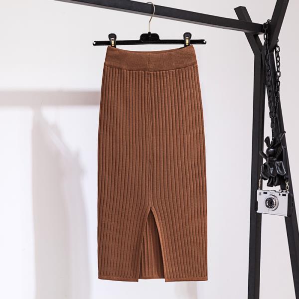 Юбка средней длины из трикотажной пряжи с разрезом сзади, облегающая, корейская версия, на осень и зиму
