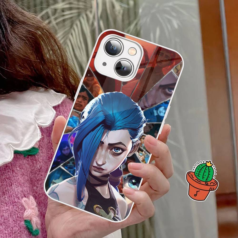 Чехол для телефона с персонажем Джинкс из мультфильма Arcane для iPhone 15 13 12 Mini 11 Pro XS Max X XR 14 Plus, Чехол из закаленного стекла