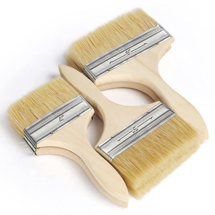 Lot de 6 pinceaux plats peinture (2x10,16 / 2x12,7 / 2x15,24 cm) - Manche bois, poils synthétiques