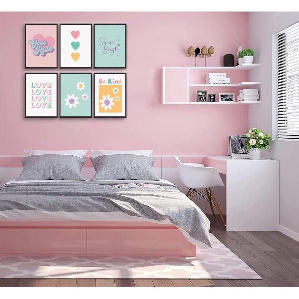 6pcs Colorful Girls Rules Canvas Wall Art Cute Colorful pirational Posters Print Paintings Teen Girls Room Pictures Wall Decor for College Apartment