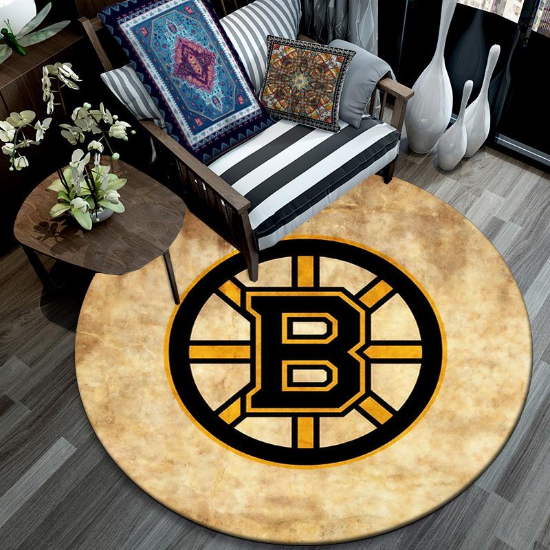 Boston Bruins2 Round Area Rug,Carpet Rug for Living Room Bedroom Sofa Playroom Decor,Non-slip Floor Mat