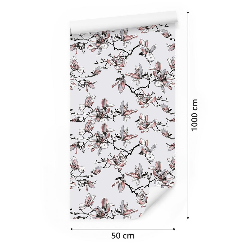 Watercolor Magnolia Flowers Wallpaper for Living Room and Bedroom 50x1000