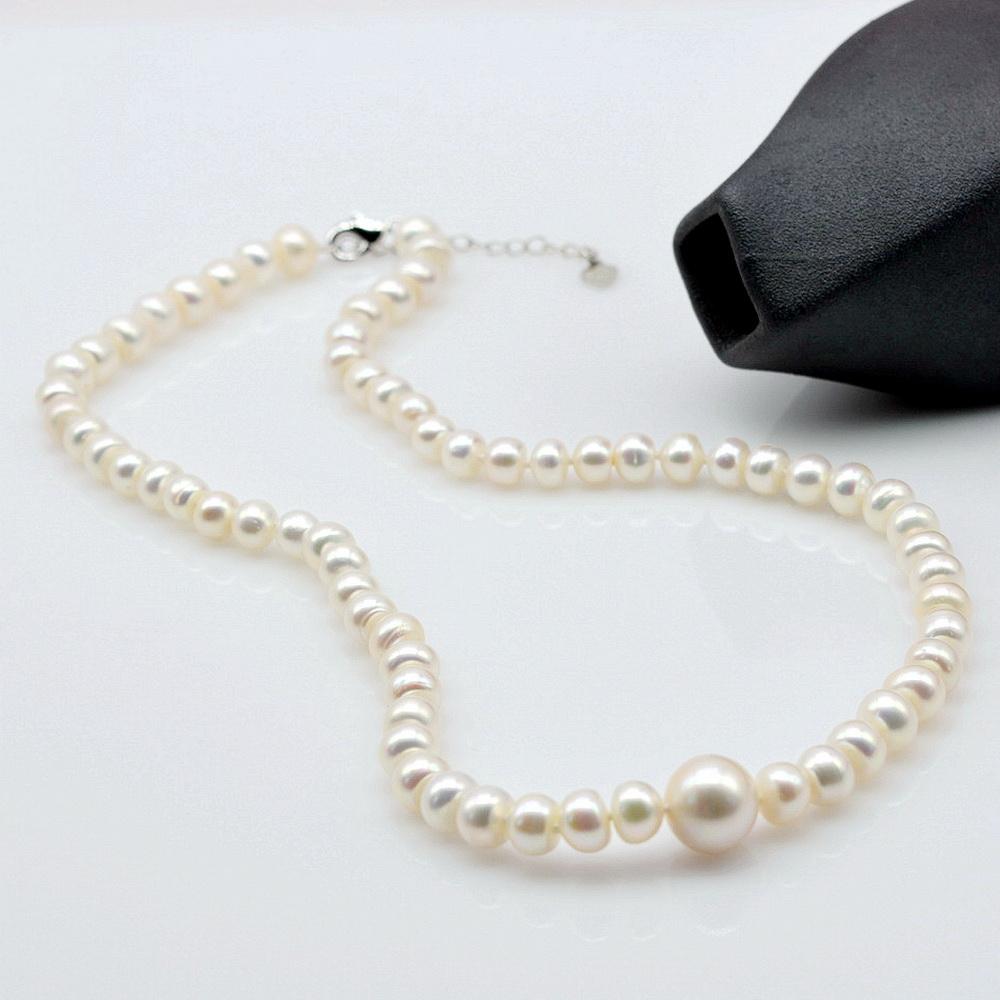 Women's Necklace Natural Round Freshwater Pearl Choker Large Pearl Pendant Necklace Designer Simple Jewelry Free Shipping