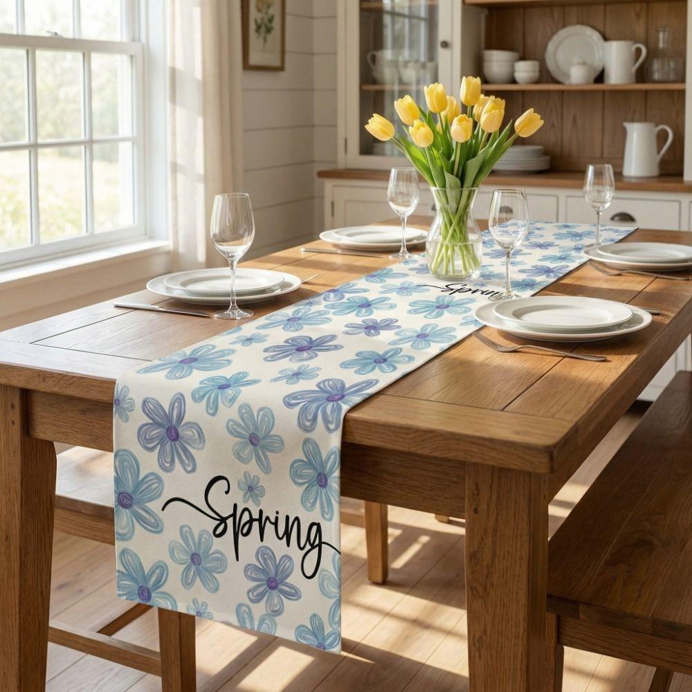 Fresh Style Dinning Table Runner Anti Slip Decorative Linen Table Runner Floral Pattern Table Decor Holiday Party