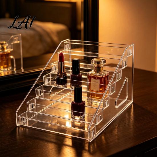 Transparent Desktop Storage 5/7 Tier Acrylic Display Stand with Fences Perfume Organizer Stepped Countertop Shelf Makeup Multifunctional Clear