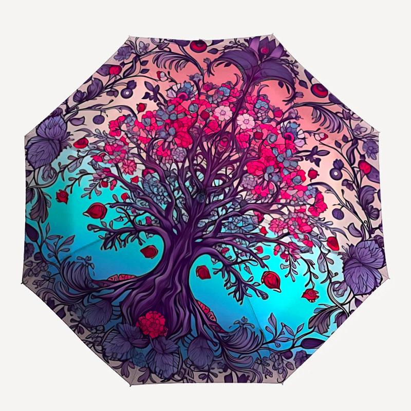1pc Tree of Life Mandala Automatic Open/Close Umbrella - Portable Collapsible Umbrella with 8-Rib Stability, Fashion Lovers yy251017188