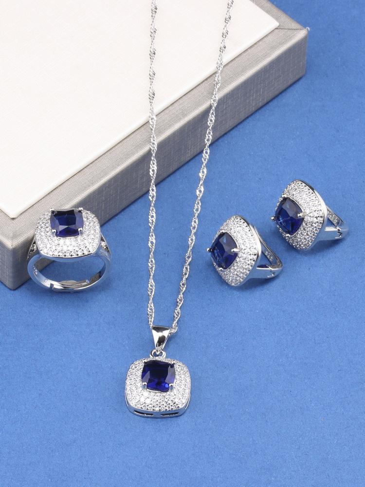 Уникальные квадратные изящные ювелирные изделия для женщин подарок свадьба элегантное колье и клипсы кольцо циркон наборы из 4 предметов