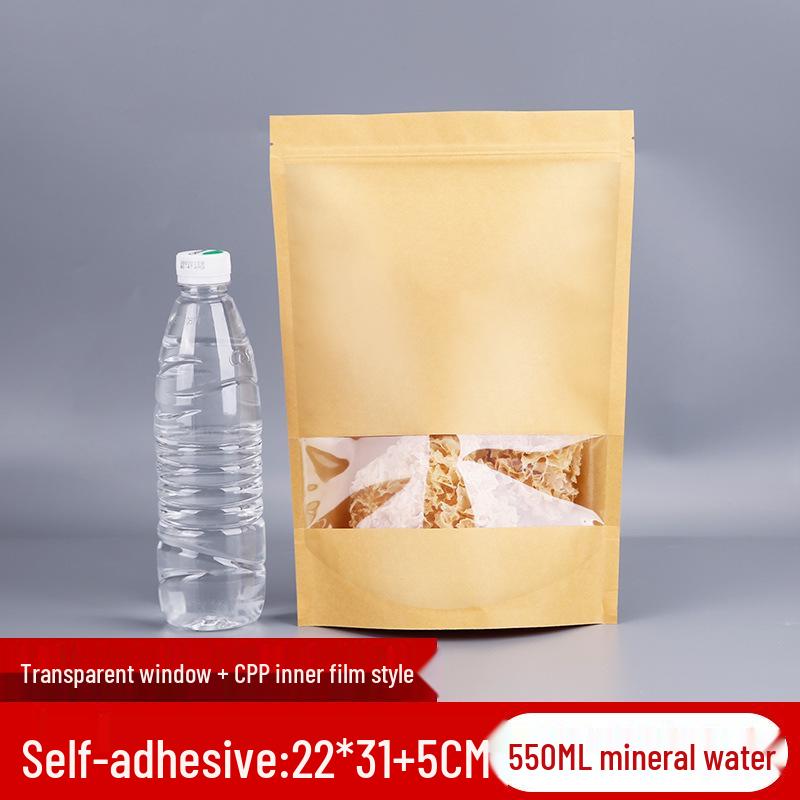 Self-Standing Transparent Window Kraft Paper Food Bag - Moisture-Proof & Self-Sealing for Tea Packaging