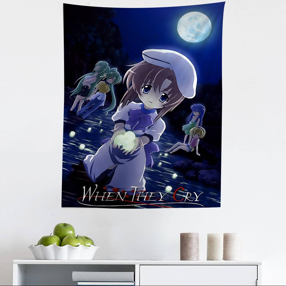 Anime Hhigurashi Wwhen They Ccry Hanging Bohemian Tapestry Hanging Tarot Hippie Wall Rugs Dorm Japanese Tapestry