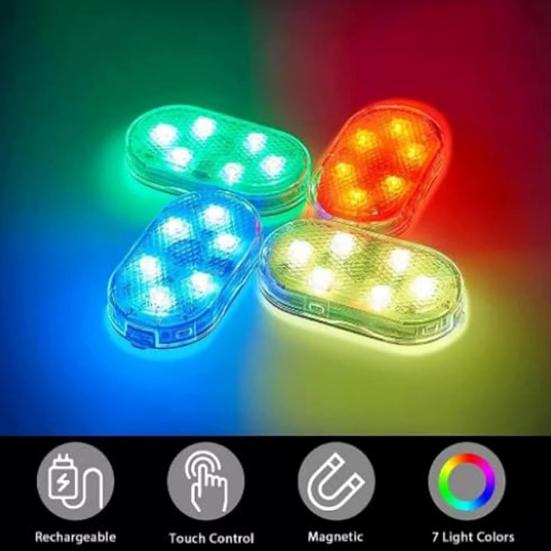 Автомобильный светодиодный светильник с сенсорным управлением, 7 цветов, водонепроницаемый, устойчивый к царапинам, мини-размер, перезаряжаемый беспроводной светодиодный светильник для салона