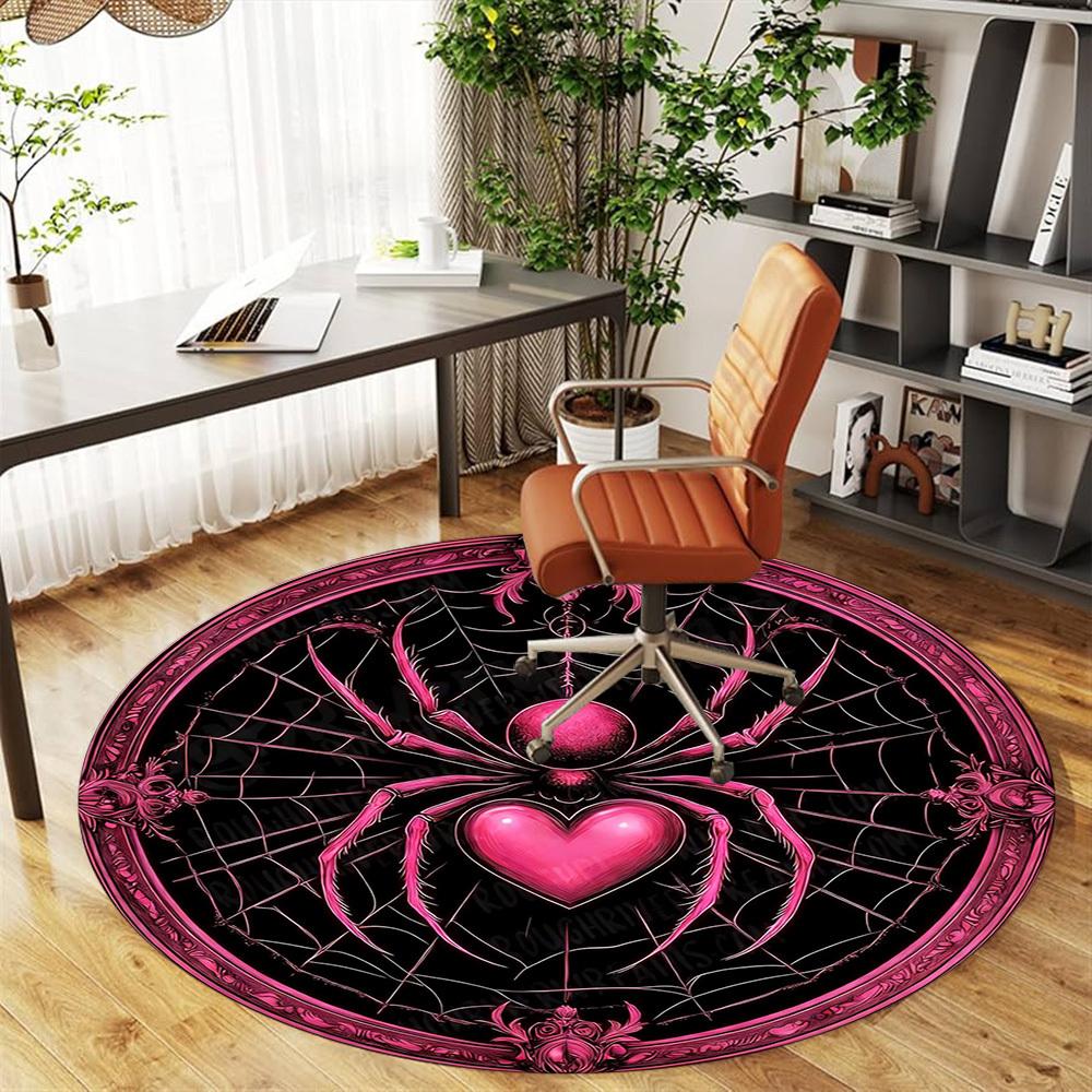 1pc Spider Web Heart Round Chair mat office Area Rug - Non-Slip, Floor Mat for Office, Bedroom, and Indoor Decor p127194