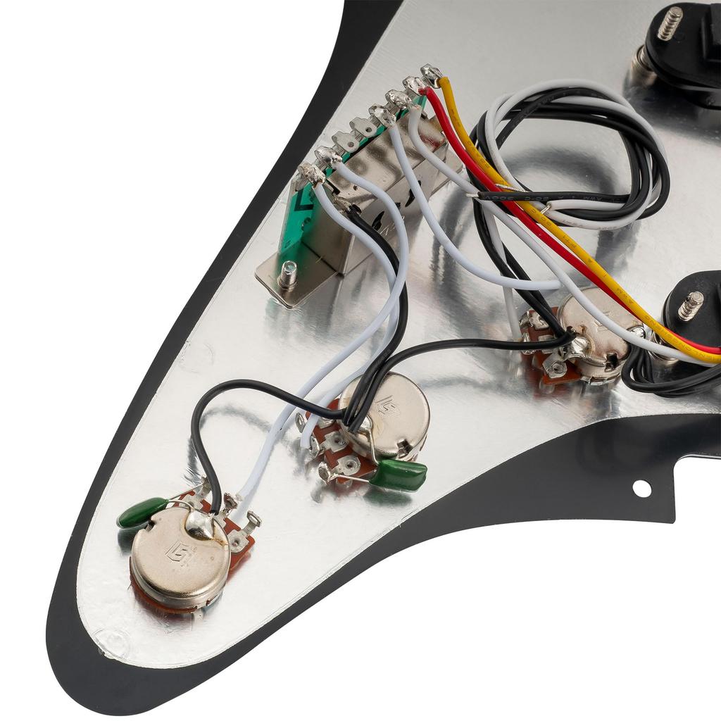 Musiclily Basic pickguard with SSS pickup set for Fender Stratocaster electric black 11-hole ST-wired single-coil guitar, 3-ply.