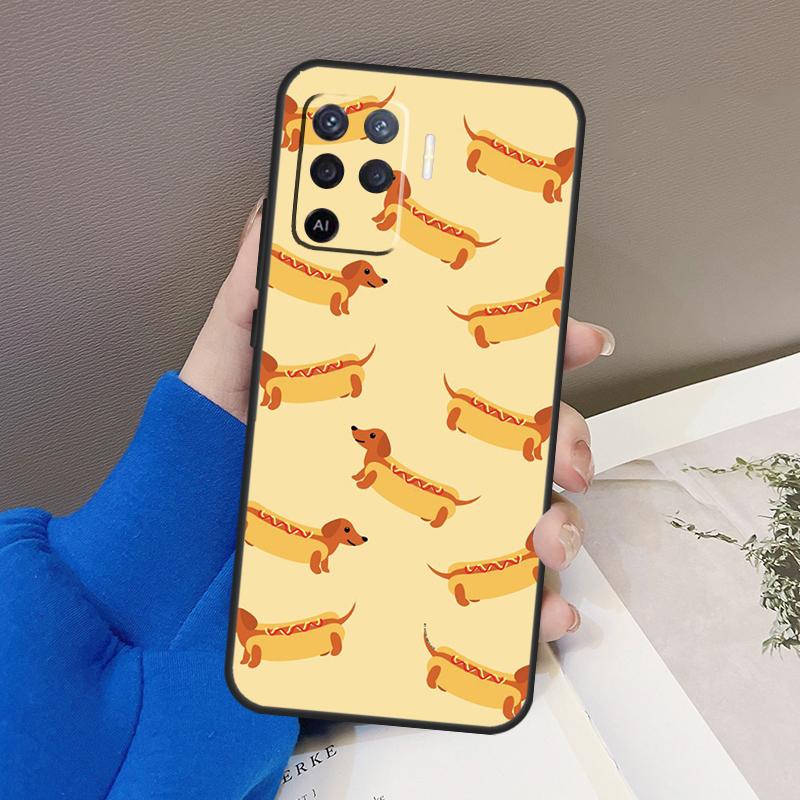 Cartoon Dachshund Sausage Dog Case For OPPO Find X5 X3 Pro A15 A74 A54 A94 A93 A91 A5 A9 A31 A53 2020 A53S A52 A72 Cover