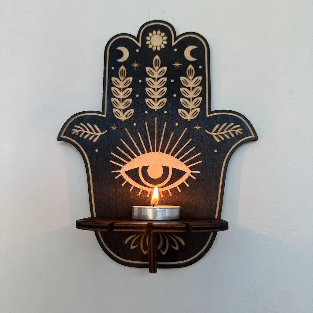 Деревянный настенный подсвечник, деревянная полка с кристаллами, деревянная настенная полка для хранения драгоценных камней в форме пальмы