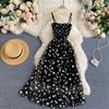 Spring and Summer Mesh High Waist Small Daisy Sling Floral Dress French Retro Temperament Thin Women Dresses