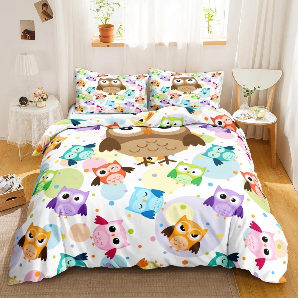 Комплект пододеяльника с совой, мультяшный чехол для одеяла, тематический комплект постельного белья «С днем рождения», милая птица, полиэстеровый чехол для одеяла, полуторный размер для детей