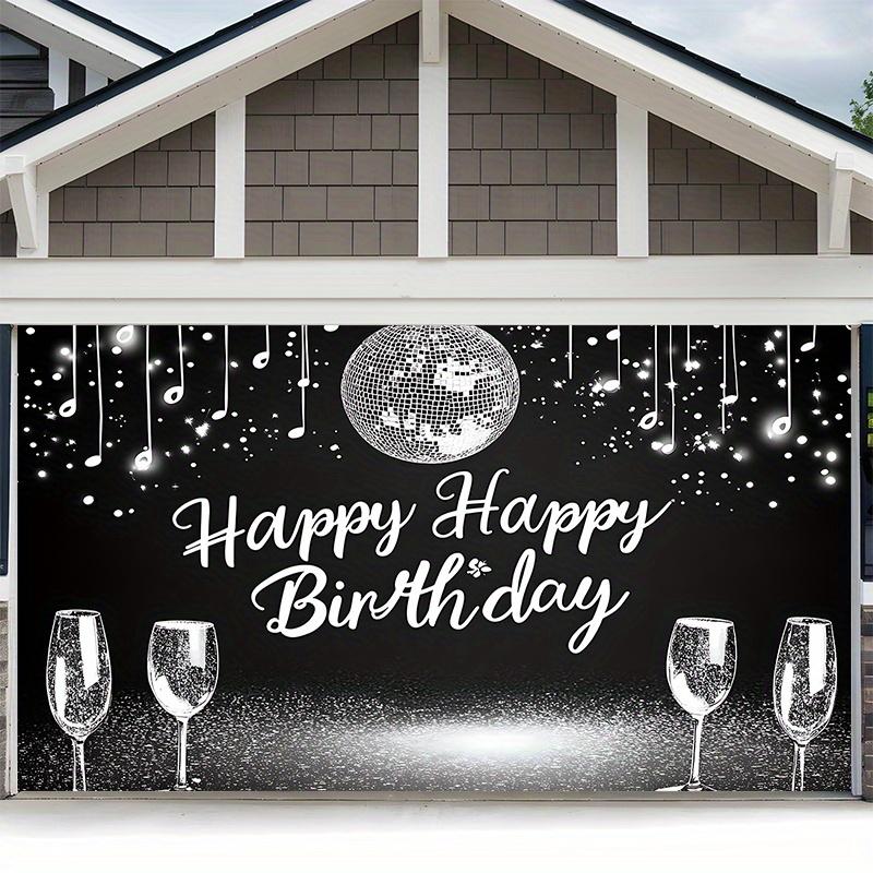Happy Birthday Silver Design, 1pc Polyester Party Backdrop Banner, Photo Booth Background, Wall Decor