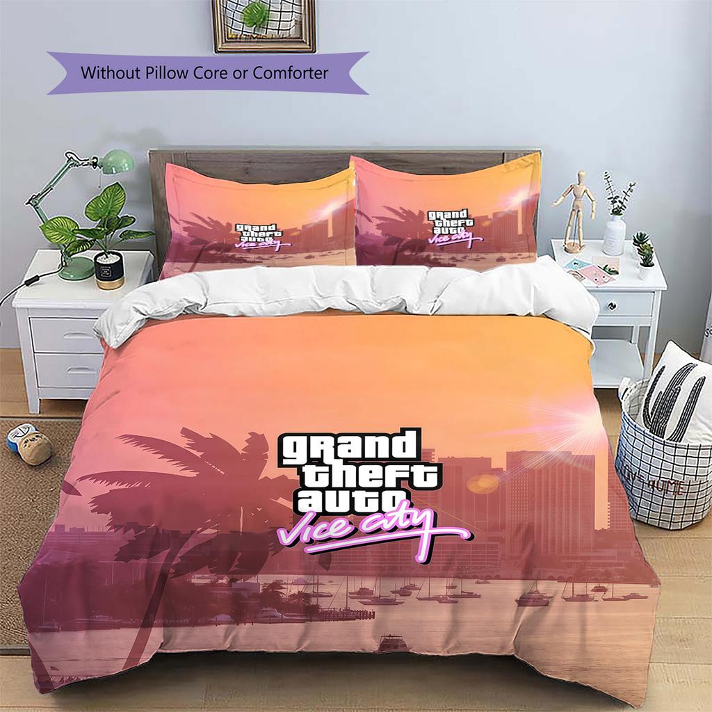 Grand Theft Auto2 Pattern Bedding Quilt Set Home Decoration Gift (1 * duvet cover + 2 * pillowcase without core)