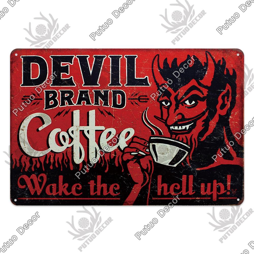 Putuo Decor Coffee Vintage Tin Sign Plaque Metal Plate Wall Art Posters for Kitchen Bar Cafe Room Retro Iron Painting