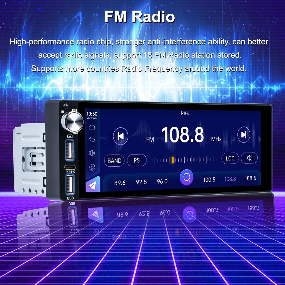 Reakosound 1 Din Car MP5/MP3 Player with 6.86 Inch Touch Screen Carplay Bluetooth FM Radio Rear View Camera