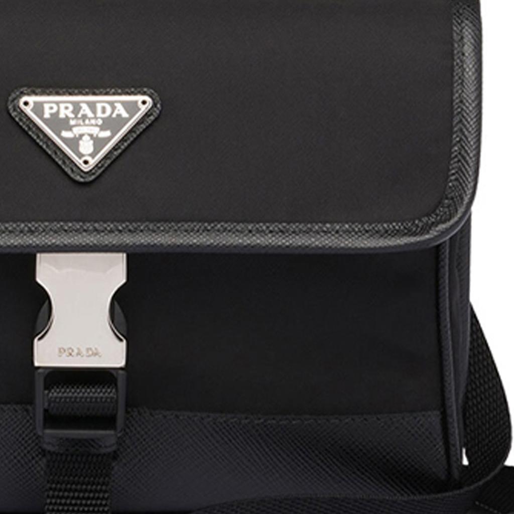 Prada Saffiano Серебряная пряжка Функциональный переработанный нейлон и сафьяновая кожа Сумка для камеры Унисекс сумки Черный 2ZH108-2BBD-F0002