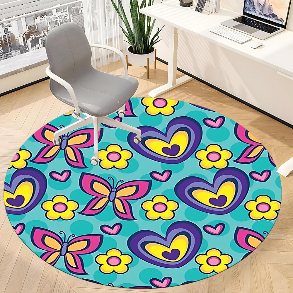1pc Butterfly FlowersChair Carpet for Office, Indoor Non-Slip Washable Polyester Fiber Carpet, Mat For Office, Machine Washable