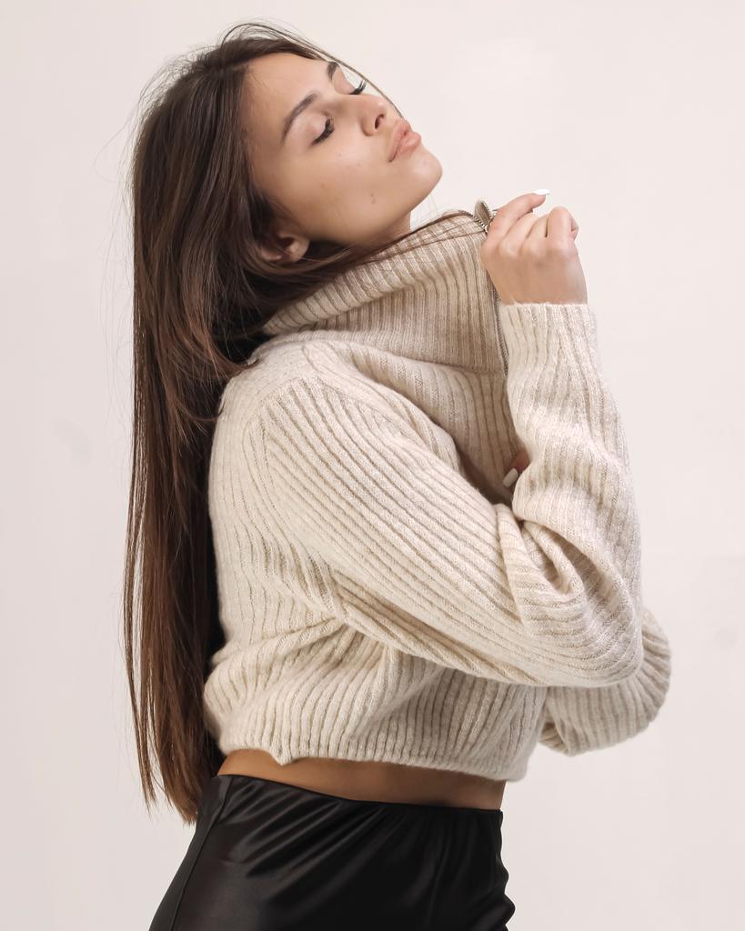 Sweater with Zipper Avrile 92440 Beige