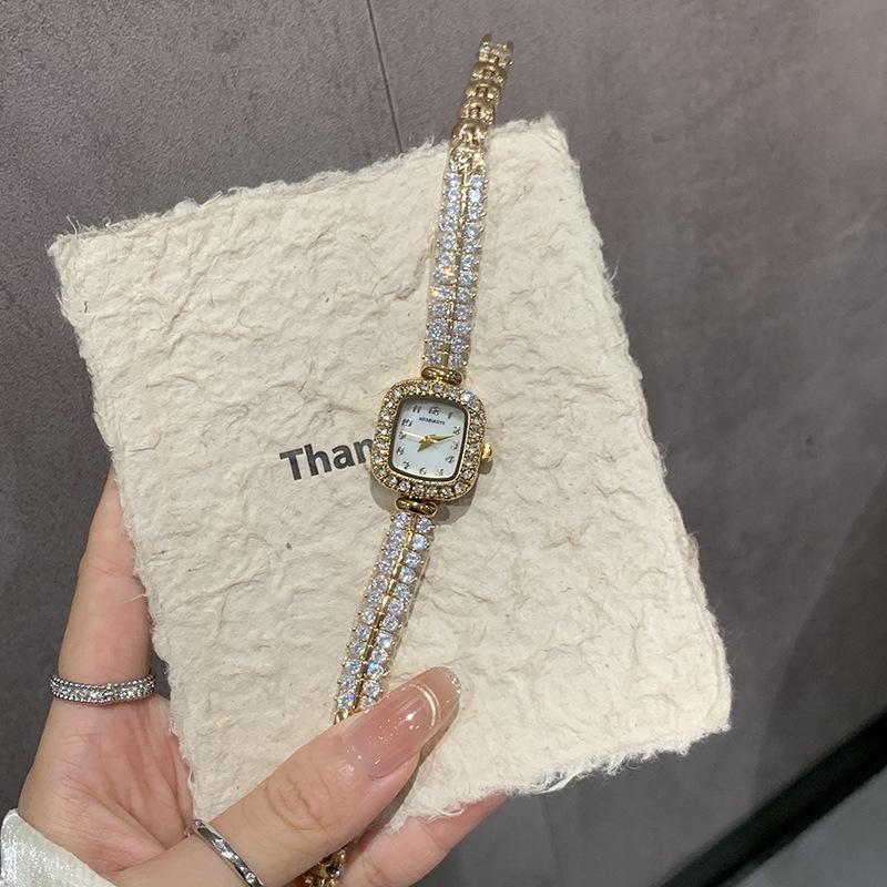 Ladies Watch Women'S Niche Light Luxury Temperament Full Of Diamonds Square Dial Bracelet Quartz Watch